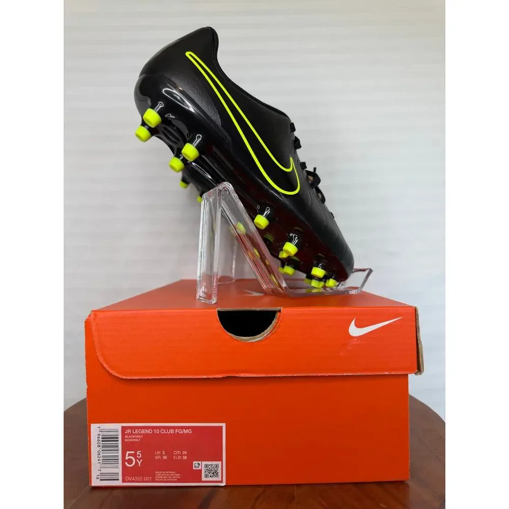 Nike Jr Legend 10 Club FG/MG Soccer Cleats Youth 5.5Y Black Volt NWT
